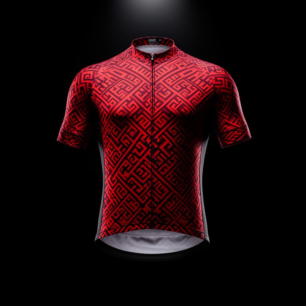 Maglia sportiva con stampa sublimatica geometrica rossa
